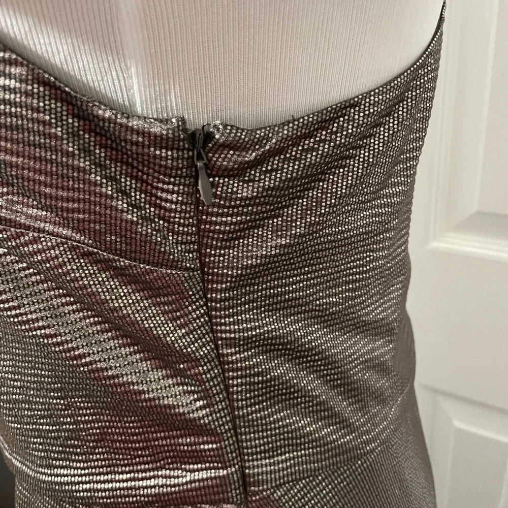 Halston Women’s Hi low Drape Metallic Gunmetal Racer back Midi dress size 8 - Picture 15 of 16